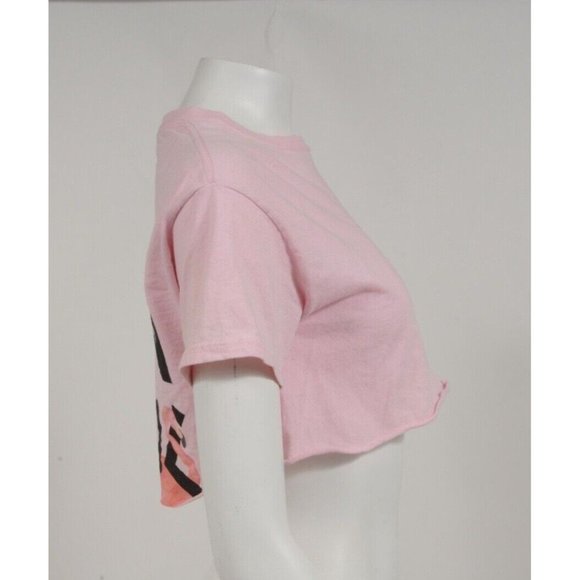 Livin Cool Womens The Webster Crop Top Small Pink Raw Hem Floral Palm Tree Shirt - Picture 4 of 10